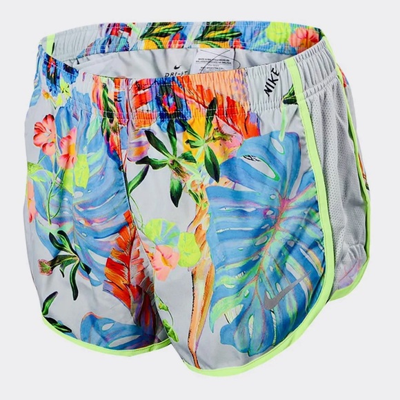 Nike Grey Jungle Tropical Multicolor Dri-Fit Drawstring Running Shorts - Picture 13 of 13